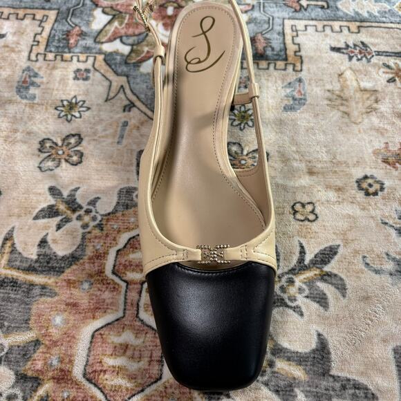 Sam Edelman Tarra Sling Back Cap Toe Pump Tan and Black Kitten Heel Holiday W 8 - Picture 6 of 15